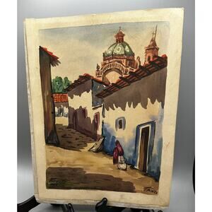 Art Taxco Mexico Vicente Watercolor Original Woman Walking MultiColored 13 x 10